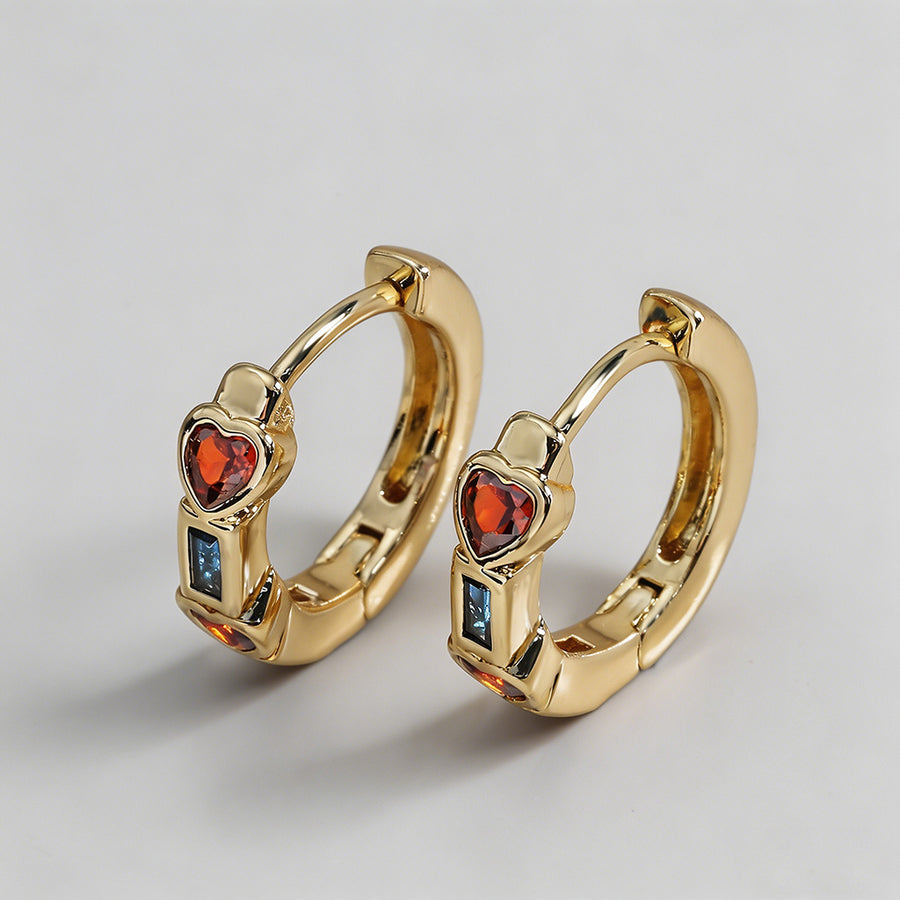 Gemstone Inlay Huggie Hoop Ear - Shopdayla Wholesale - #9346