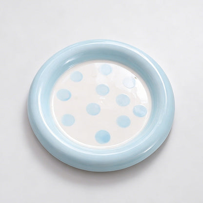 Hand Painted Polka Dot Round Ceramic Plate