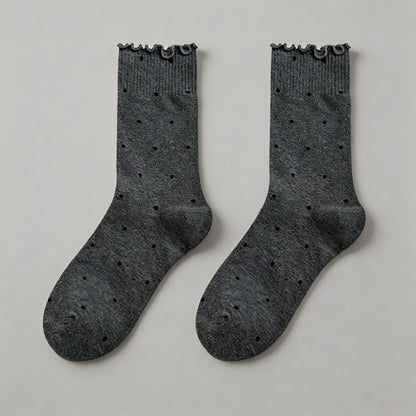 Cute Ruffle Edge Polka Dot Soc - Shopdayla Wholesale - #5554