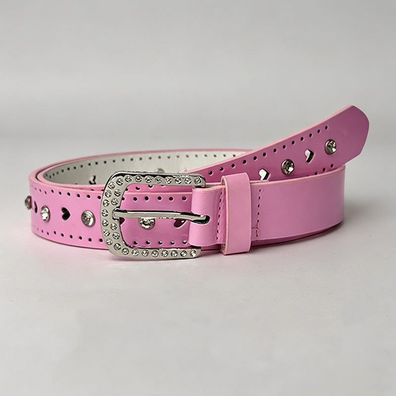 Rhinestone Heart PU Belt - Shopdayla Wholesale - #2242