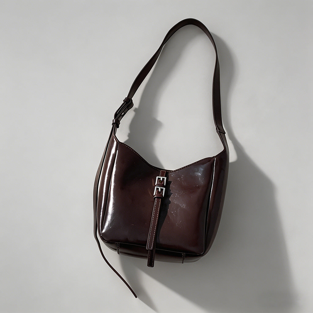 Patent Leather Buckle Hobo Sho - Shopdayla Wholesale - #7938