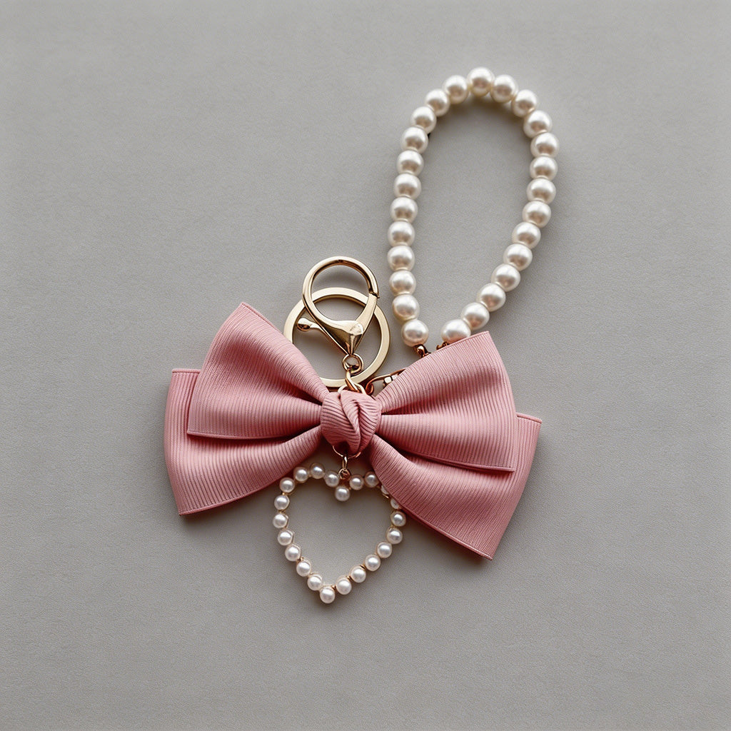 Pink Bow & Pearl Heart Bag Cha - Shopdayla Wholesale - #4514