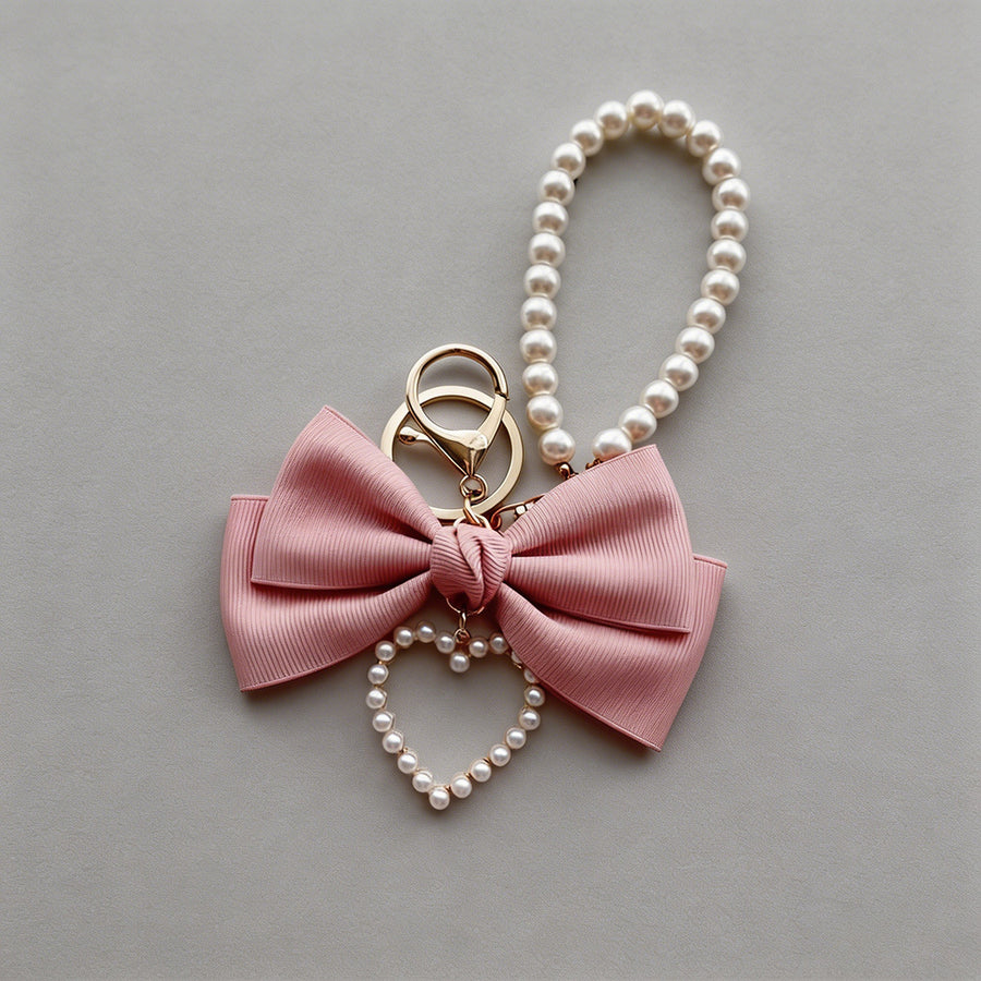 Pink Bow & Pearl Heart Bag Cha - Shopdayla Wholesale - #4514