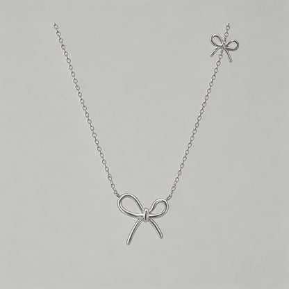 Double Bow Charm Silver Neckla - Shopdayla Wholesale - #7890