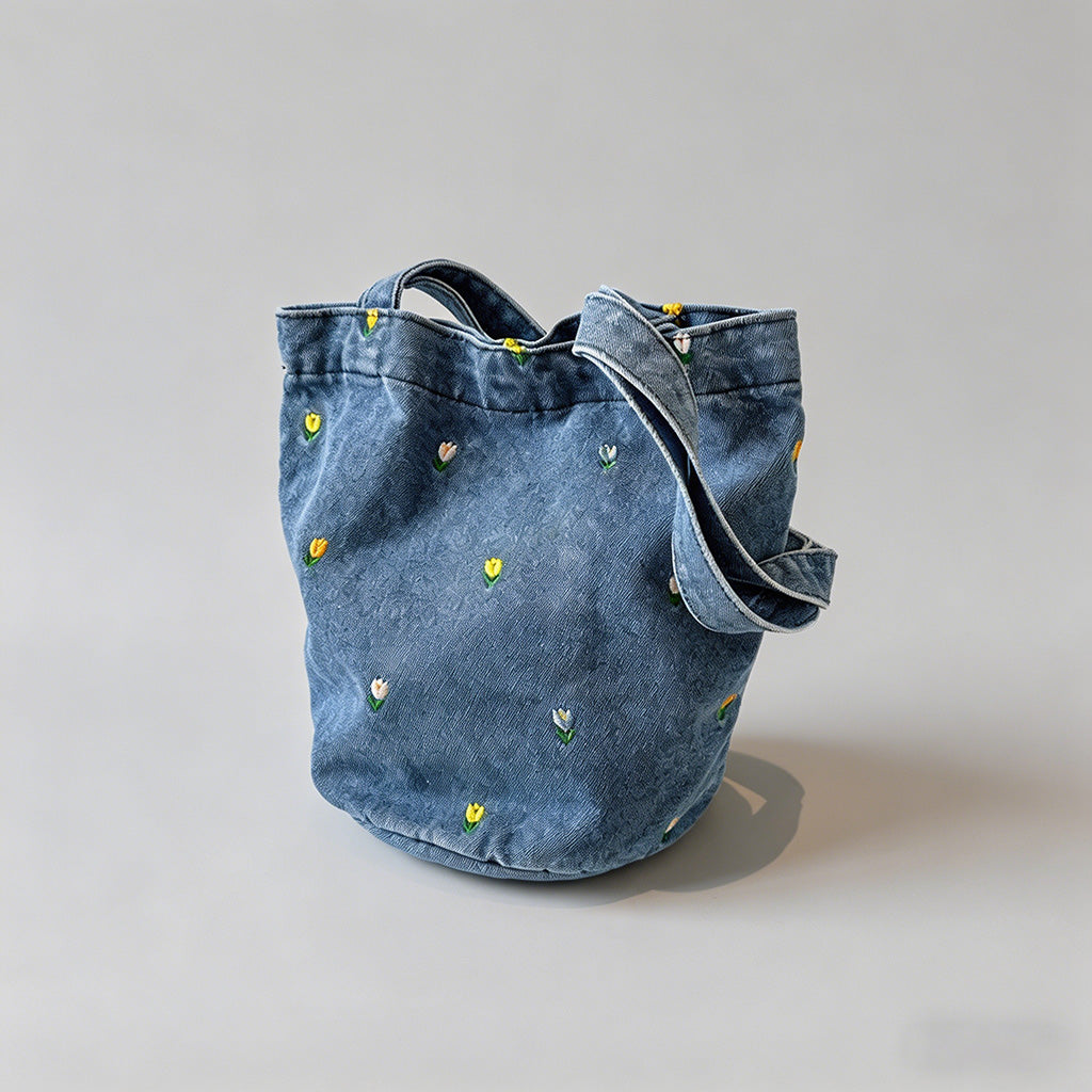 Floral Embroidered Denim Bucke - Shopdayla Wholesale - #1266