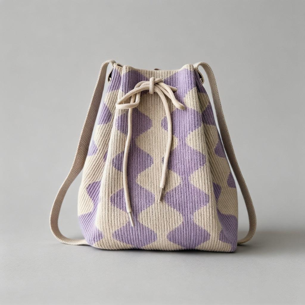 Wavy Knit Drawstring Bucket Ba - Shopdayla Wholesale - #0290