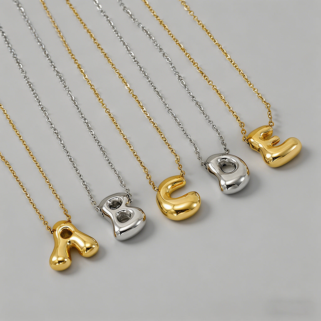 26 Letters 3D Puffy Bubble Balloon Initial Necklace Set