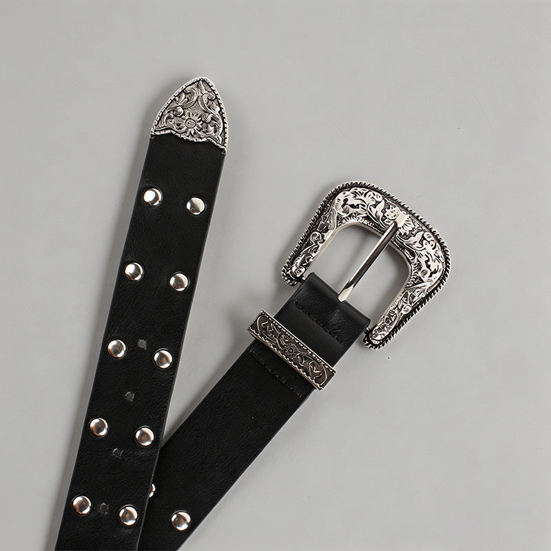 Vintage Engraved Buckle PU Bel - Shopdayla Wholesale - #6754