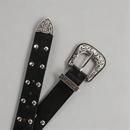 Vintage Engraved Buckle PU Bel - Shopdayla Wholesale - #7650