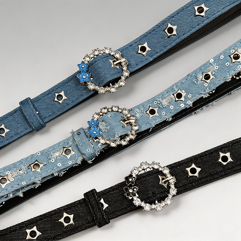 Denim Rhinestone Buckle Hole-F - Shopdayla Wholesale - #6770