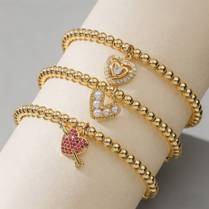 Heart-Themed Beaded Stretch Br - Shopdayla Wholesale - #3874