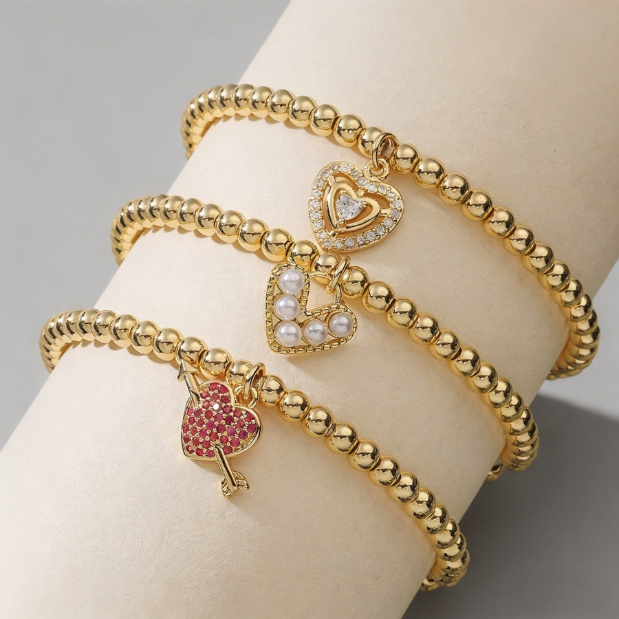 Heart-Themed Beaded Stretch Br - Shopdayla Wholesale - #3874