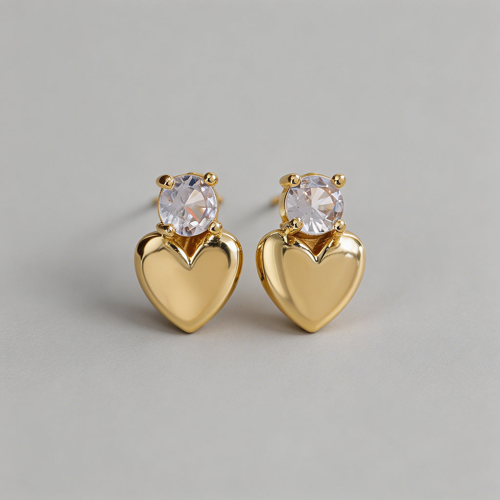 Gold Heart Stud Earrings - Shopdayla Wholesale - #4418