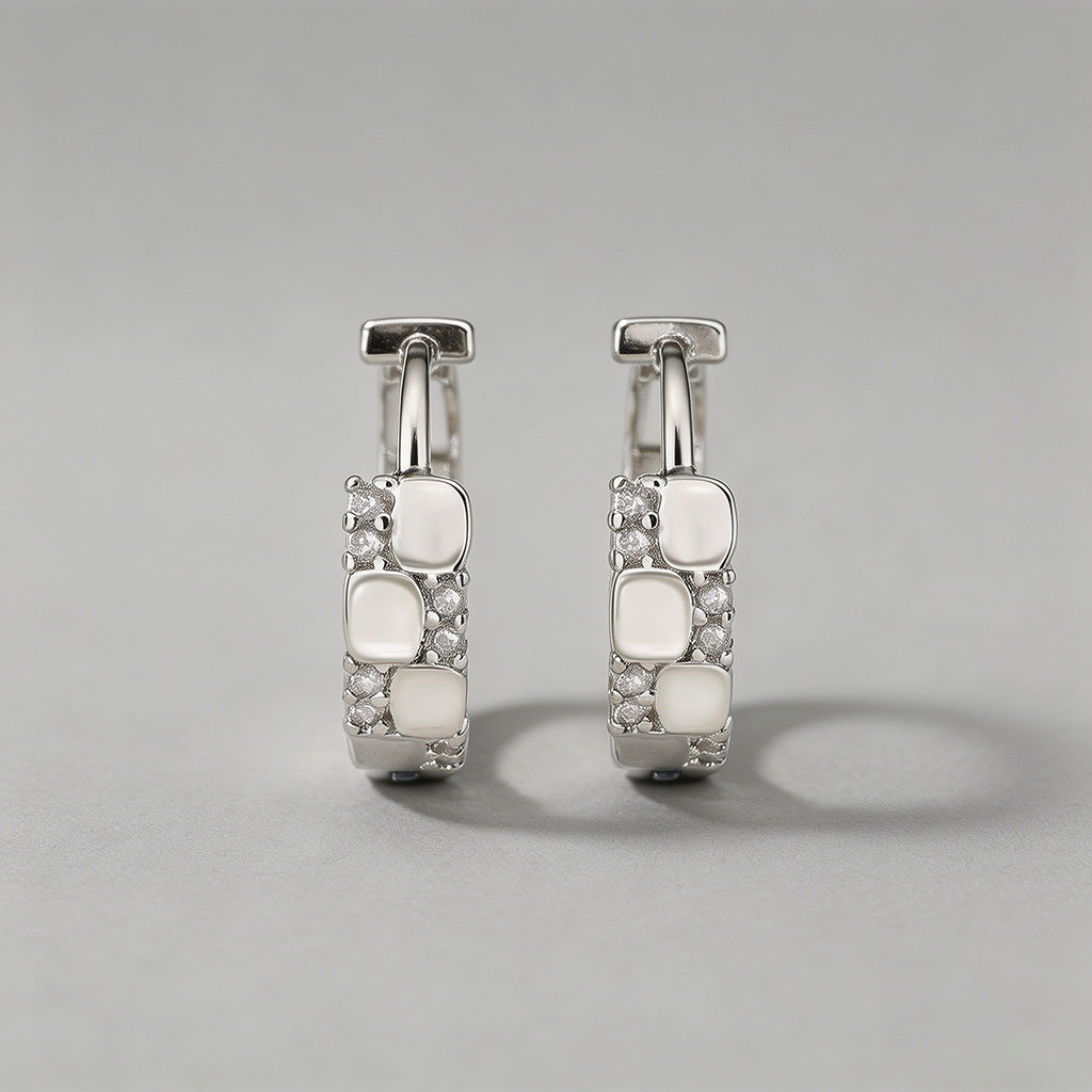 Checkerboard CZ Huggie Hoop Ea - Shopdayla Wholesale - #5362
