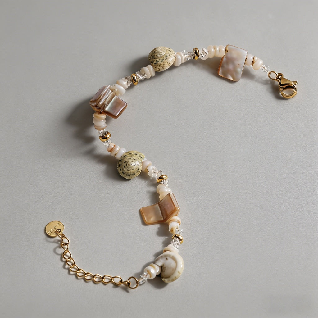 Beach Shell Stainless Steel Beaded Bracelet