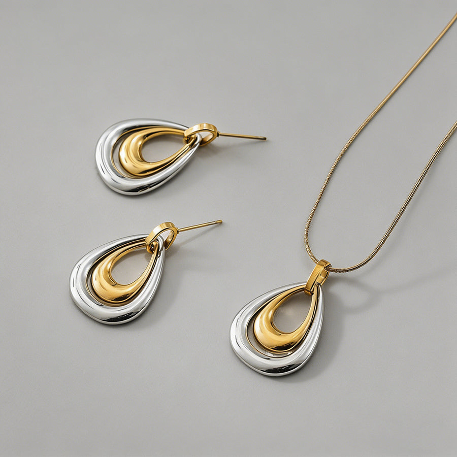 Two-Tone Teardrop Jewelry Set - Shopdayla Wholesale - #6930