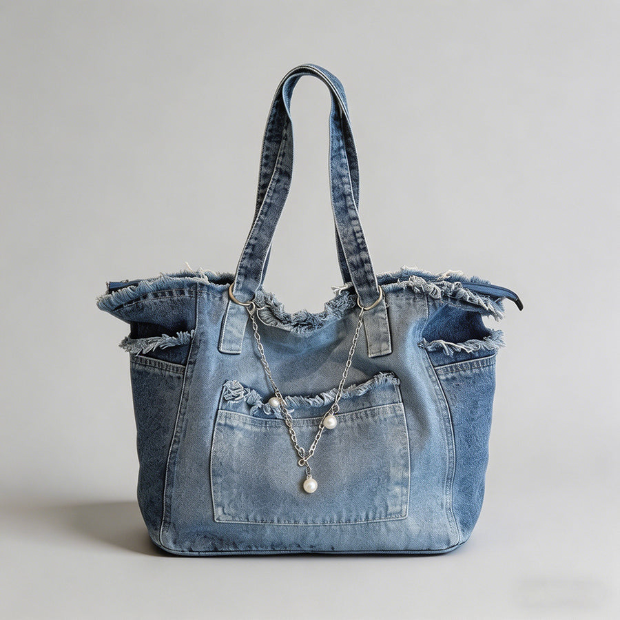 Frayed Edge Denim Tote Bag - Shopdayla Wholesale - #8290