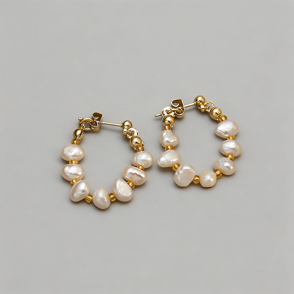 Dainty Pearl Hoop Earrings - Shopdayla Wholesale - #7442