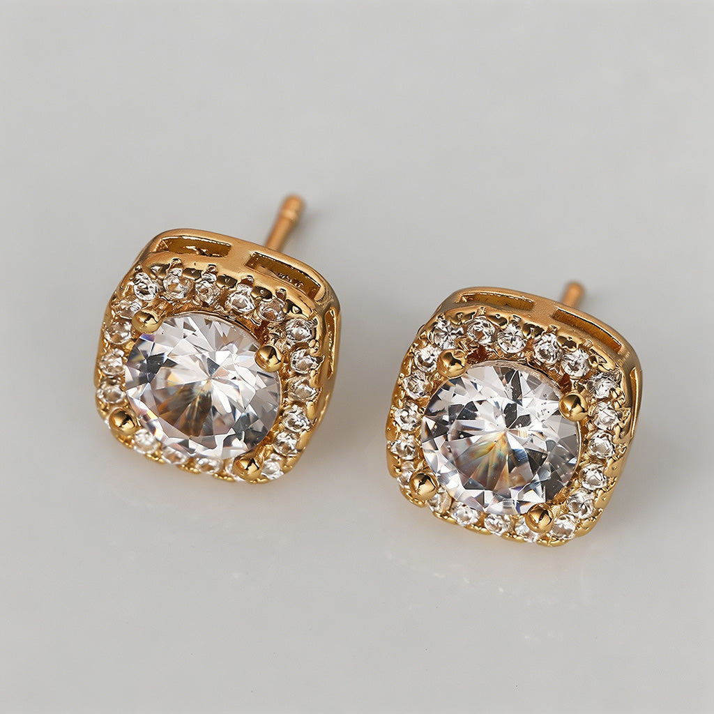 Halo Cushion Cut CZ Stud Earri - Shopdayla Wholesale - #1570