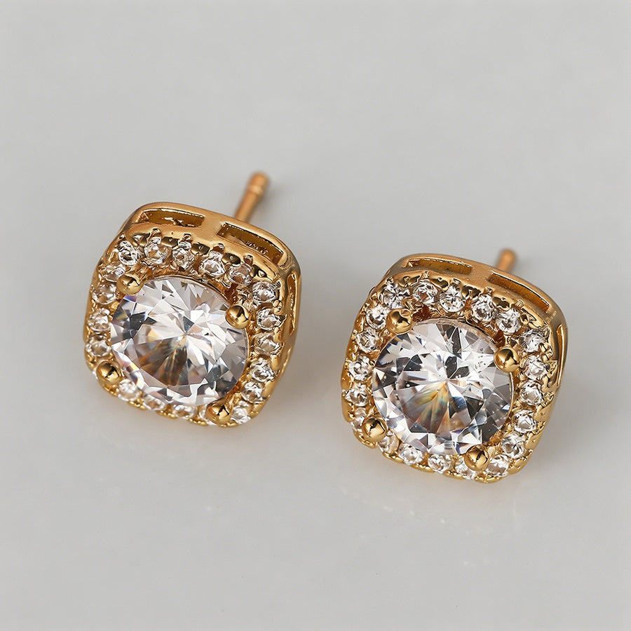 Halo Cushion Cut CZ Stud Earri - Shopdayla Wholesale - #1570