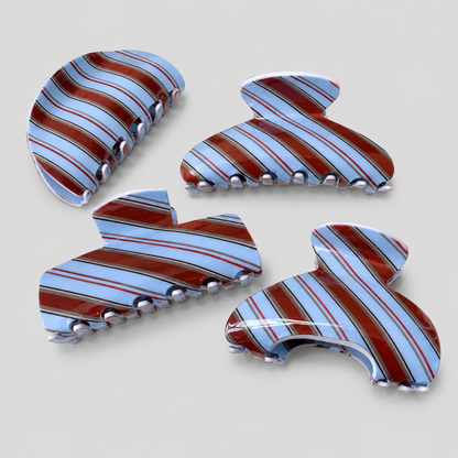 Blue Brown Striped Claw Clip