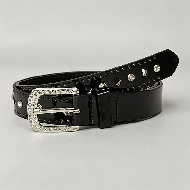 Rhinestone Heart PU Belt - Shopdayla Wholesale - #0546