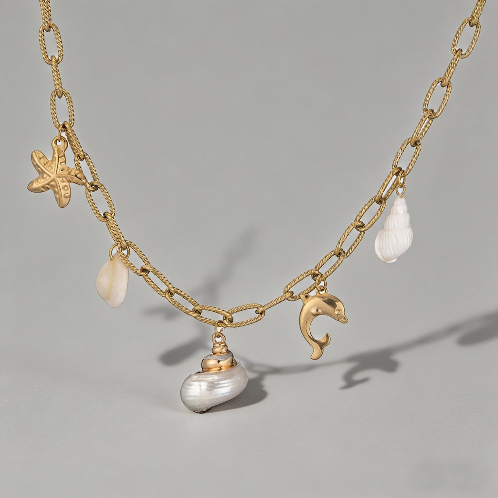 Baroque Pearl & Ocean Motif Necklace