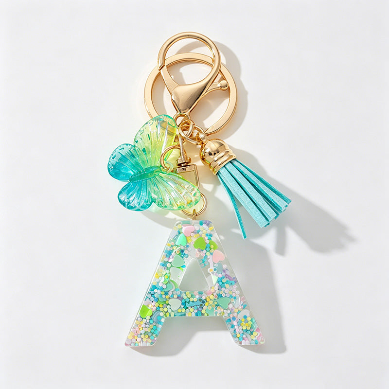 26 Letters Resin Butterfly Charm Keychains