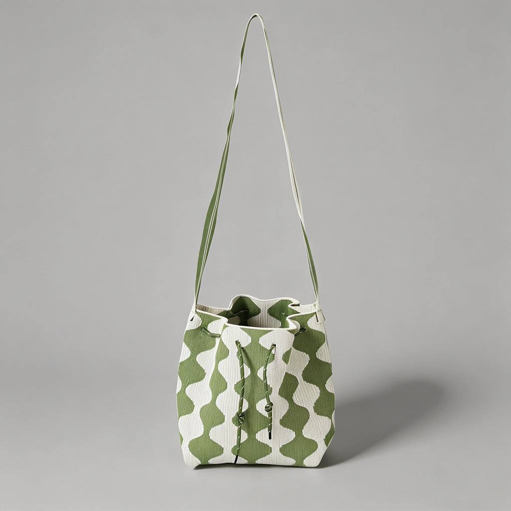Wavy Knit Drawstring Bucket Bag