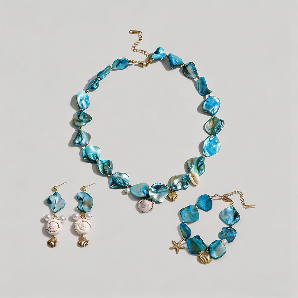 Blue Seashell & Pearl Jewelry - Shopdayla Wholesale - #4258