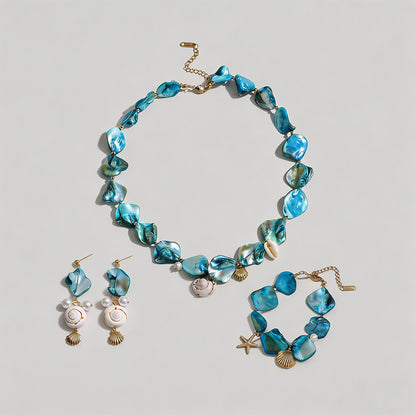 Blue Seashell & Pearl Jewelry - Shopdayla Wholesale - #4258