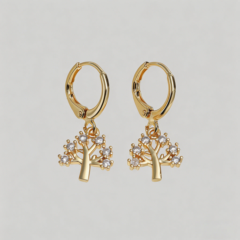 Tree of Life CZ Drop Hoop Earr - Shopdayla Wholesale - #7570
