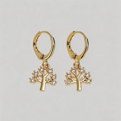 Tree of Life CZ Drop Hoop Earr - Shopdayla Wholesale - #7570