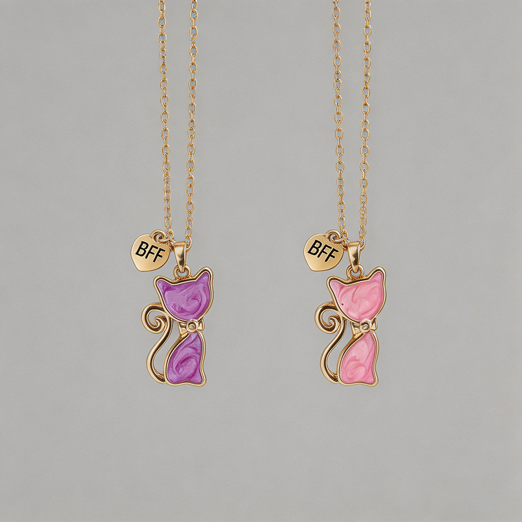 Cute Cat Enamel Necklace Set - Shopdayla Wholesale - #2354