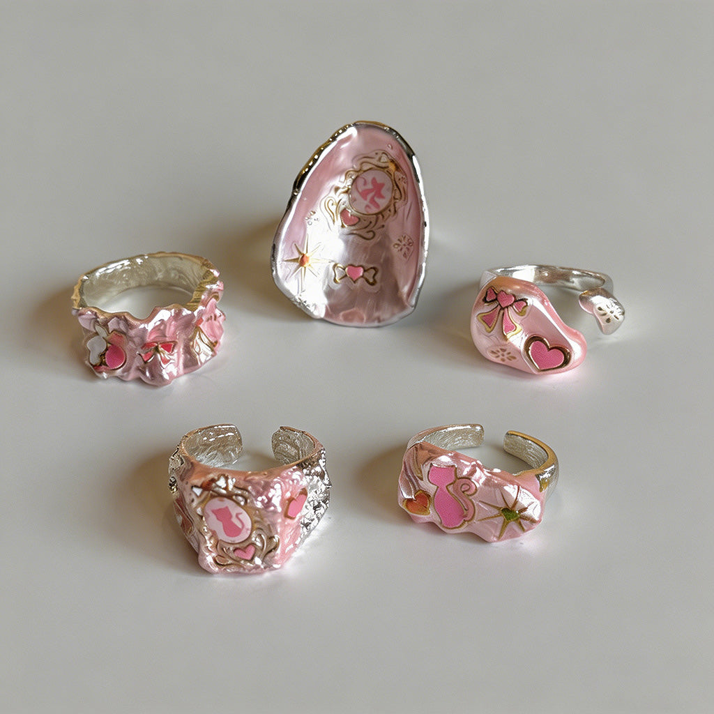Pink Enamel Mother-of-Pearl He - Shopdayla Wholesale - #7474