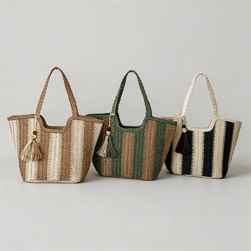 Summer Striped Straw Tote Bag - Shopdayla Wholesale - #1618