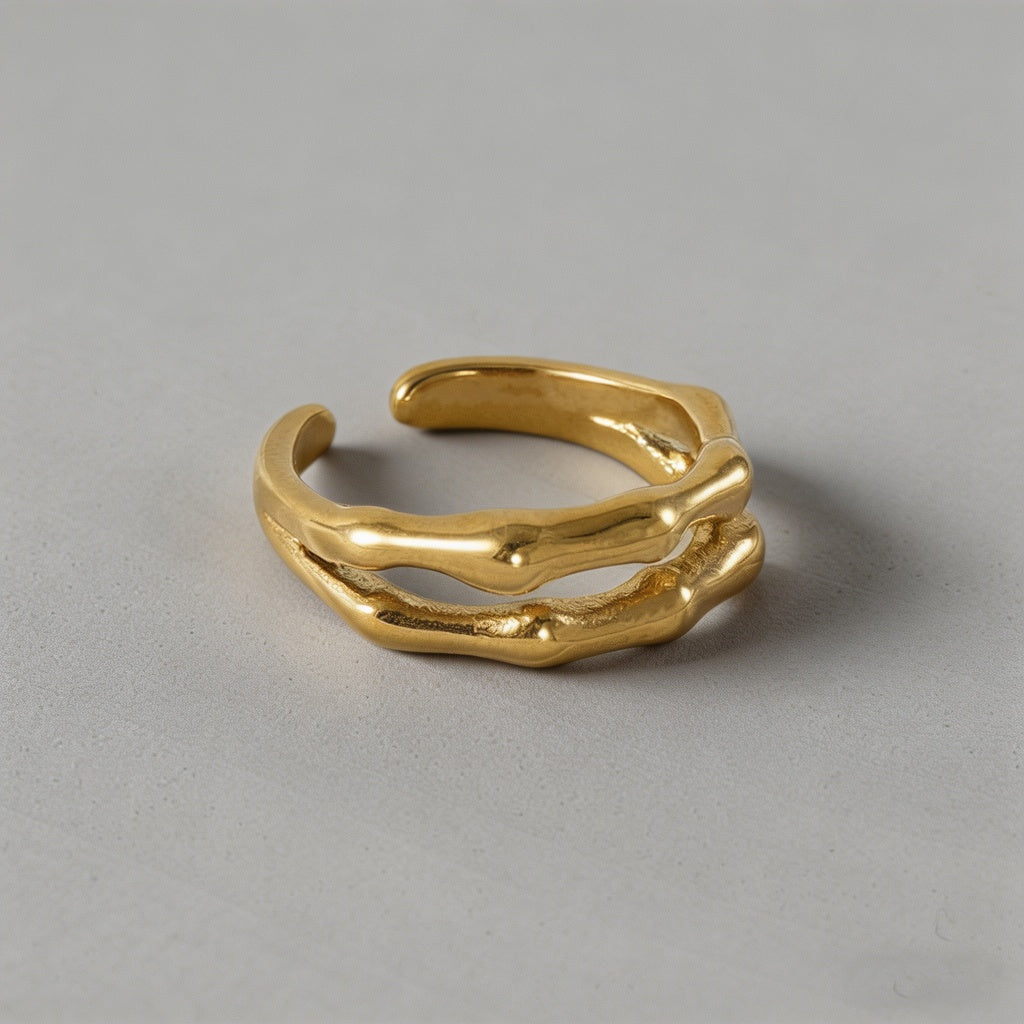 Bamboo Joint 18K Gold Plated Double Layer Ring