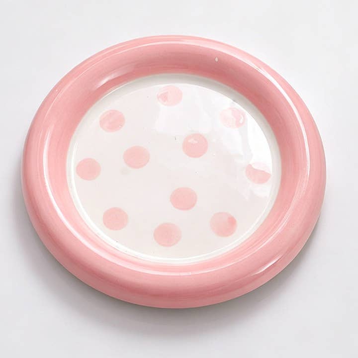 Hand Painted Polka Dot Round Ceramic Plate