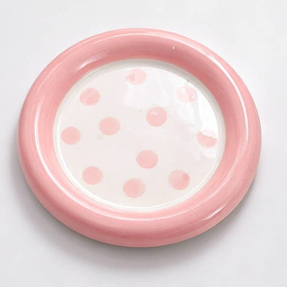 Hand Painted Polka Dot Round Ceramic Plate