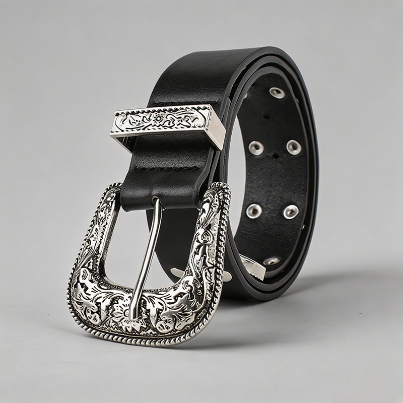 Vintage Engraved Buckle PU Bel - Shopdayla Wholesale - #4882