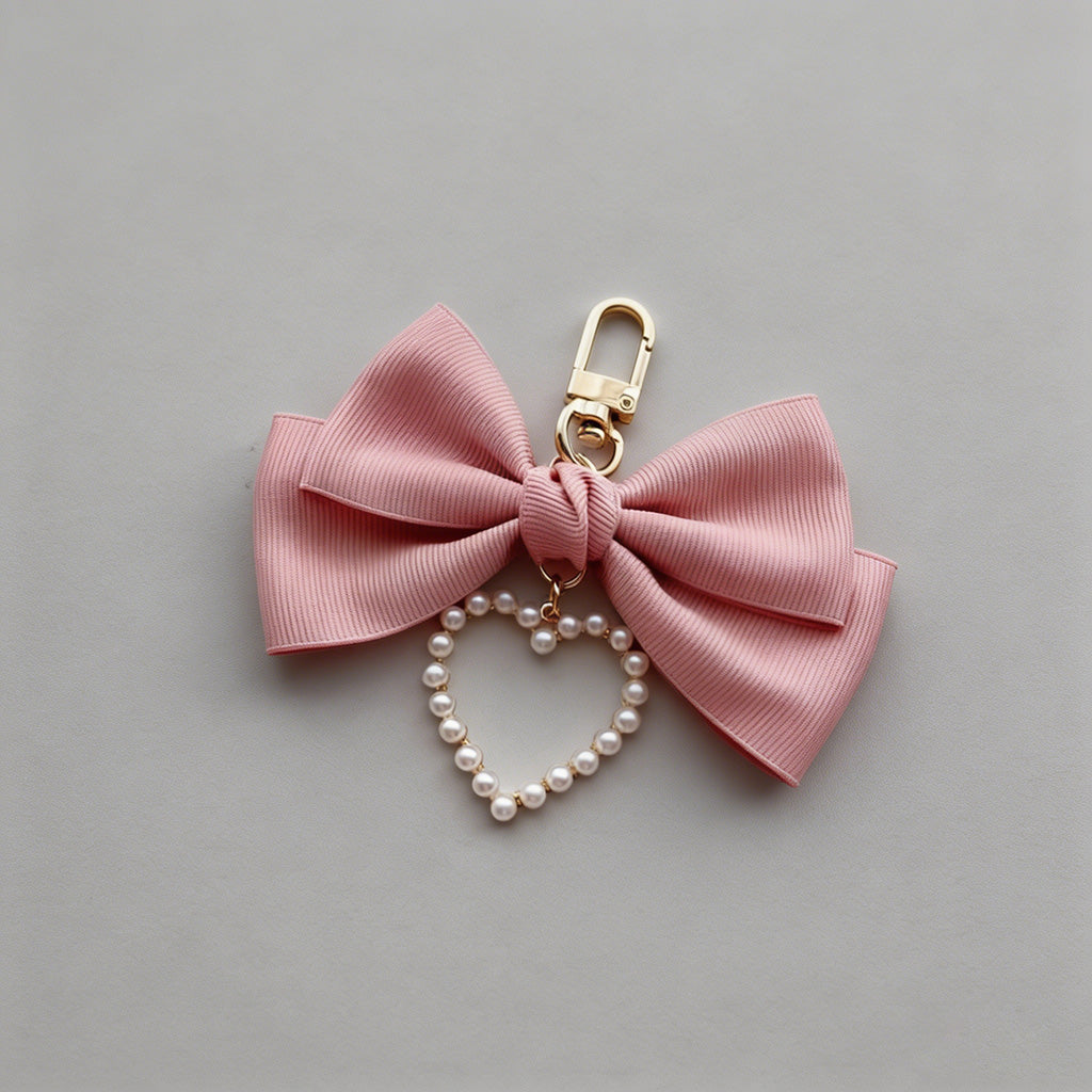 Pink Bow & Pearl Heart Bag Cha - Shopdayla Wholesale - #0050