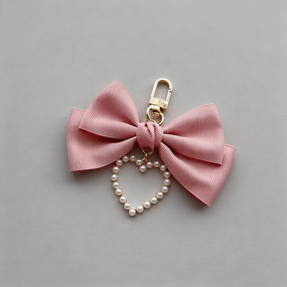 Pink Bow & Pearl Heart Bag Cha - Shopdayla Wholesale - #0050