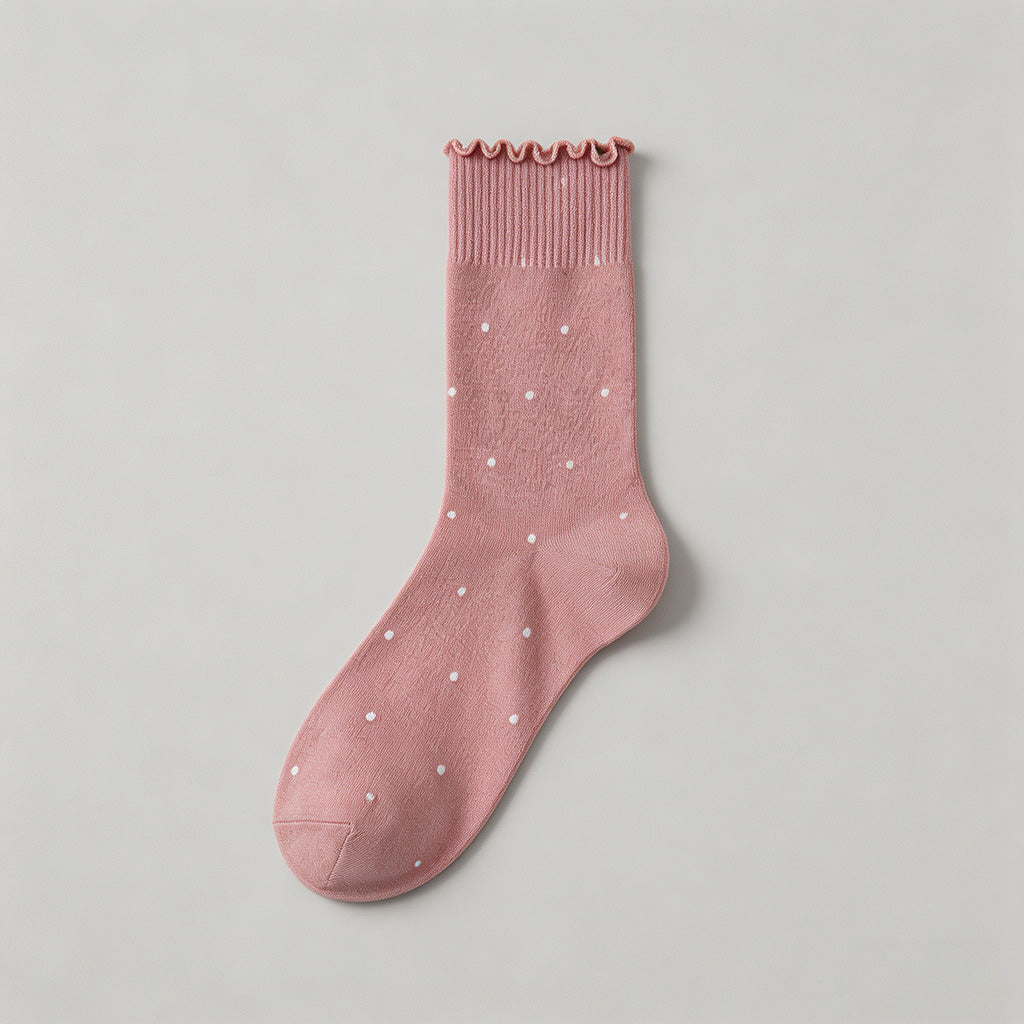 Cute Ruffle Edge Polka Dot Soc - Shopdayla Wholesale - #7250
