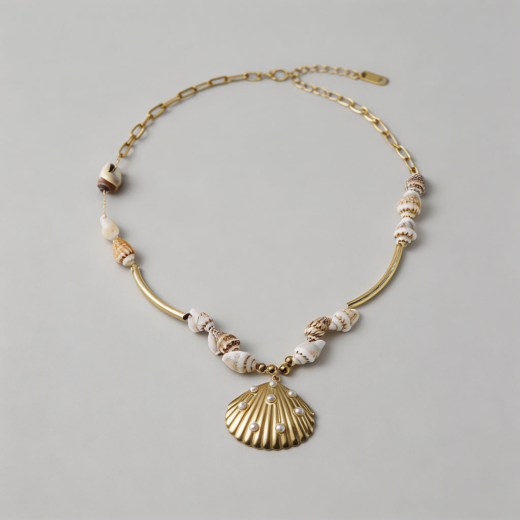 Natural Shell Scallop Pendant - Shopdayla Wholesale - #9394