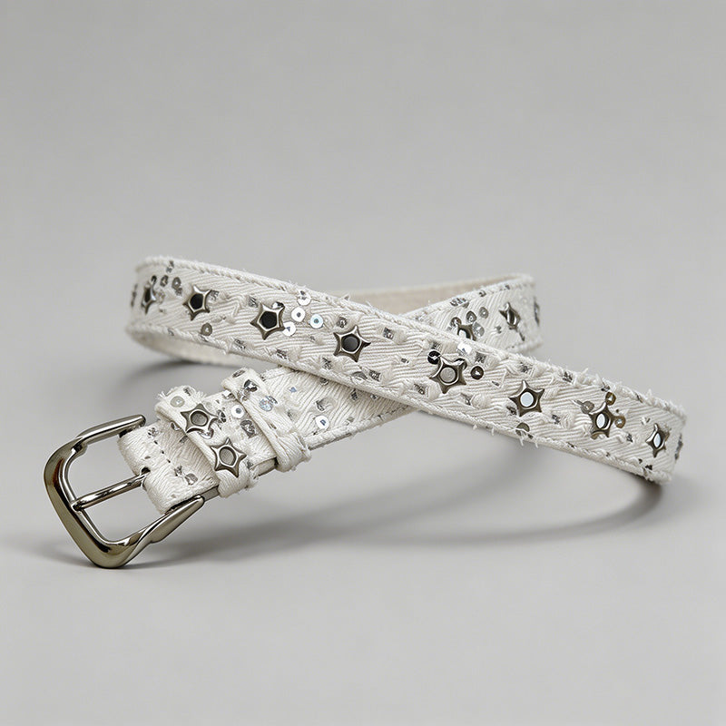 Denim Sequin Star Eyelets Belt - Shopdayla Wholesale - #2418