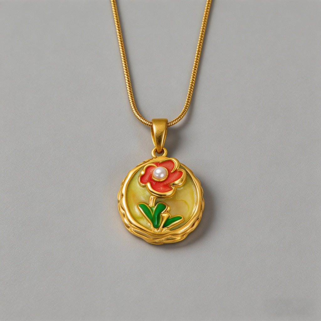 Vintage Enamel Tulip 18K Gold - Shopdayla Wholesale - #1586