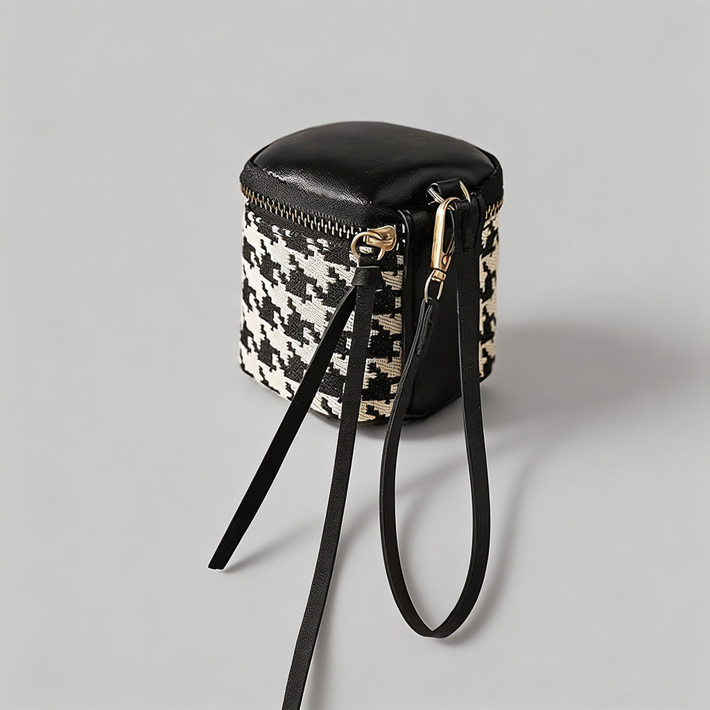 Chic Plaid Mini Cylinder Pouch