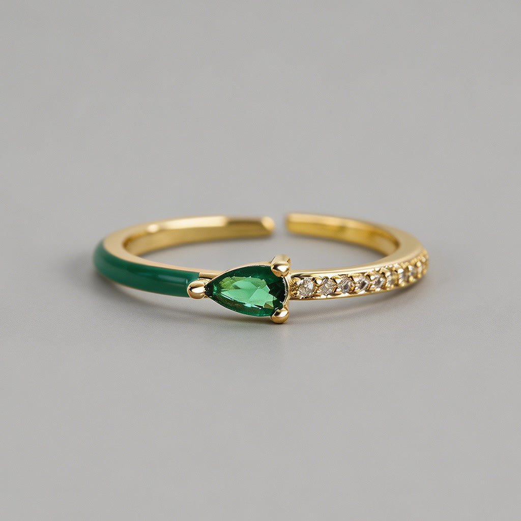Colorful Enamel Pear CZ Open R - Shopdayla Wholesale - #8658