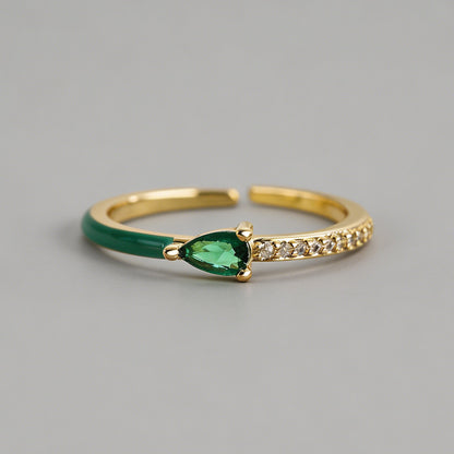 Colorful Enamel Pear CZ Open R - Shopdayla Wholesale - #8658