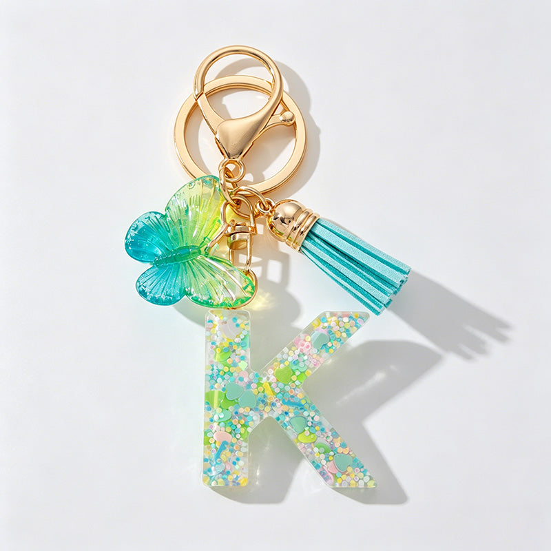 26 Letters Resin Butterfly Charm Keychains